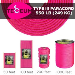 Teceum Paracord Type Iii 550 Sofit Pink 100 Ft 4Mm Tactical Rope Mil-Spec