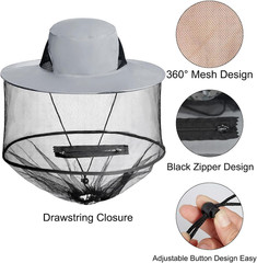 Mosquito Head Net Hat Sun Hat Garden Bug Hat with Hidden Net Mesh for Outdoor Ga