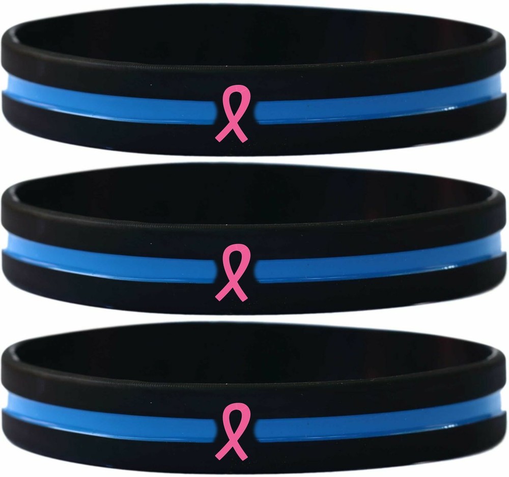 Pink Ribbon Wristbands with The Thin Blue Line – Wholesale Lot of Bracelet Bands