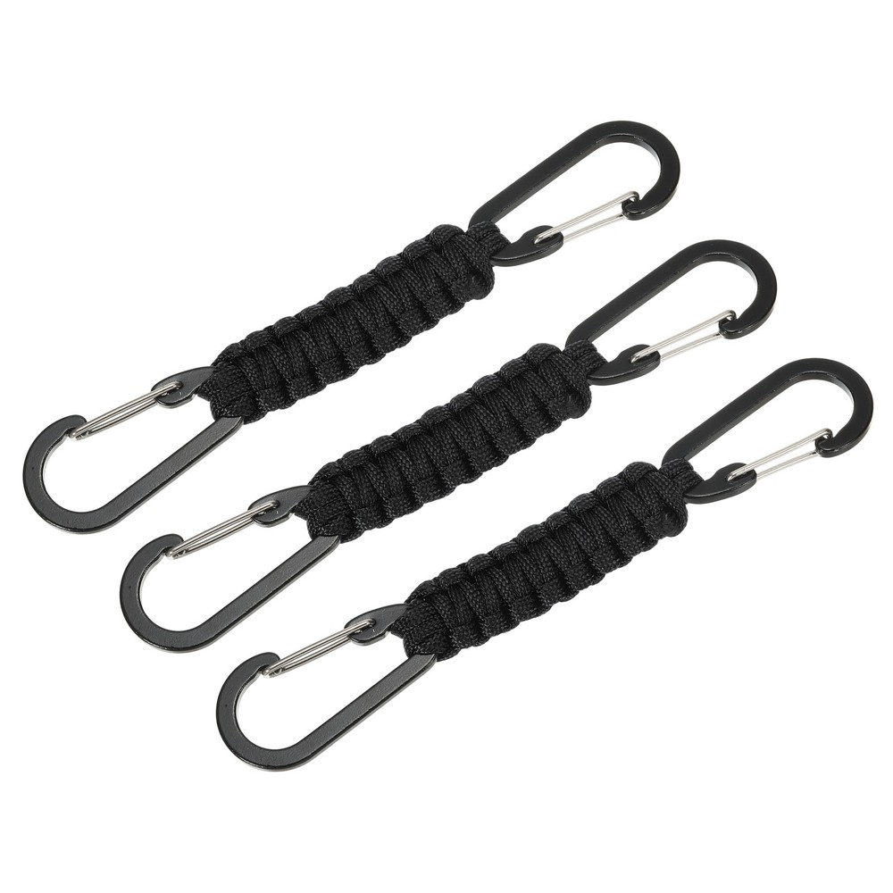 Paracord Keychain Aluminum Paracord Lanyard Key Chain – (3 Pack, Black)