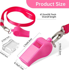 4 Pack Pink Plastic Whistles with Lanyard, Whistle for Coaches, Teachers | Mouth