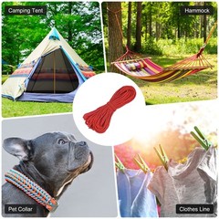 1PCS 2 mm 66FT Reflective Guyline Camping Paracord 3 Strands, Red
