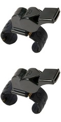 Fox 40 Pearl Official 2-Chamber Pealess Whistle w/ Fingergrip, Black (2-Pack)