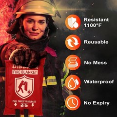 40″x40″ Fire Blanket for Home Kitchen Car BBQ, Emergency Fiberglass