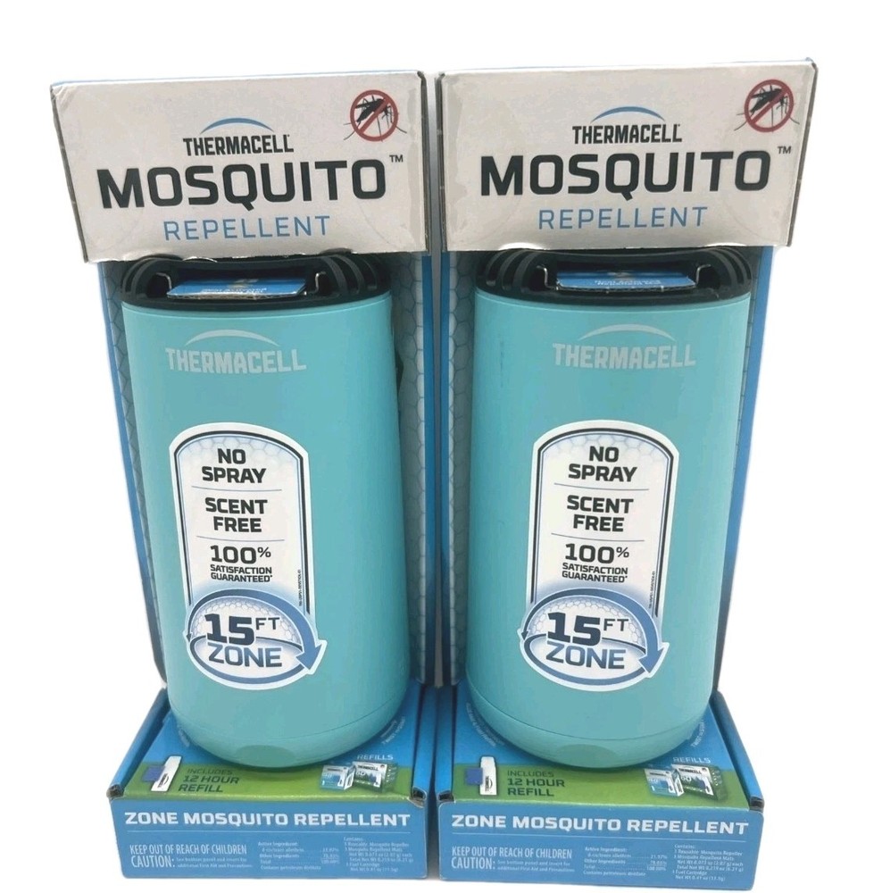 2x Thermacell Patio Mosquito Repeller with Refill, Scent-Free, 15 Ft Zone, Blue
