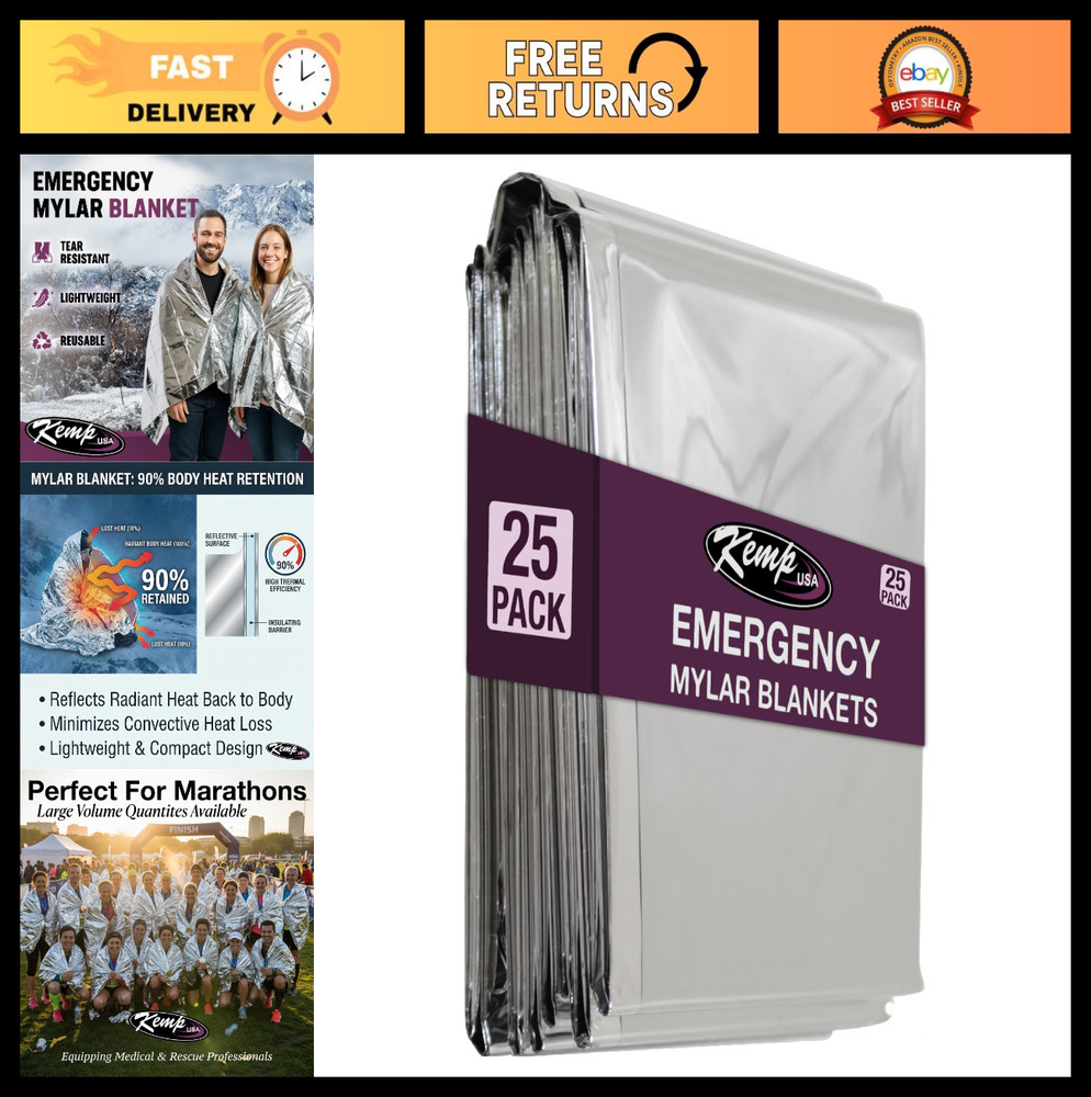 Emergency Mylar Blanket Pack of 25 – Lightweight Thermal Reflective Survival Gea
