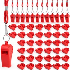 MAQUITA 60 Pcs Whistles Bulk with Lanyard Sports Loud Crisp Sound Red, Red