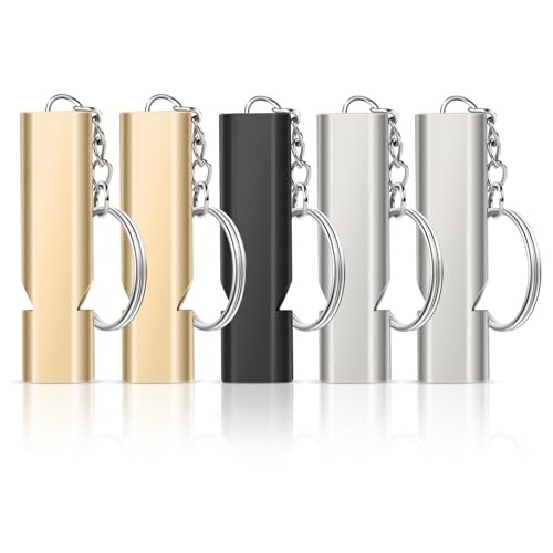 flintronic Survival Whistle with Keyring, Emergency Whistle Gold+silver+black
