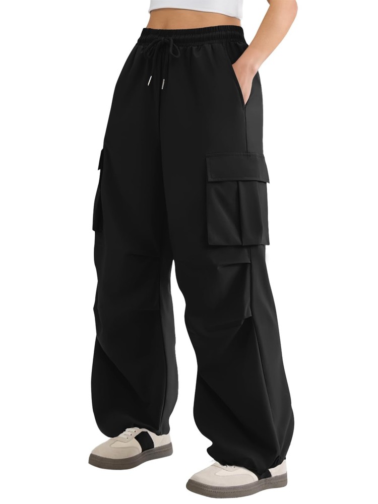COPYLEAF Parachute Cargo Pants Women Lightweight Quick Dry Medium, Black