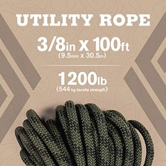 3/8” inch 100ft Braided Utility Rope. Camouflage, 100ft Made in USA,