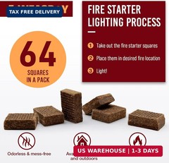 Fire Starter Squares 64 – Fire Starters for Fireplace,Chimney,BBQ Grill,Camping