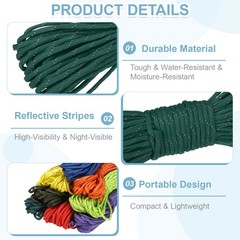 Reflective Fluorescent Paracord Rope 4mm 49 ft for Camping (Dark Green)