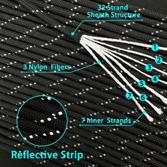 VVAAGG Reflective Paracord, 550 Parachute Cord, 4MM 7 Strand 100FT, Black