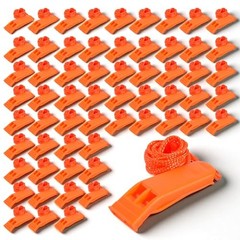 60 Pcs Emergency Whistles with Lanyard and Clip, Loud Safety Whistles for