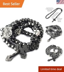 Large and Heavy Antique Bronze Metal Beads Rugged Durable Paracord Rosary wit…