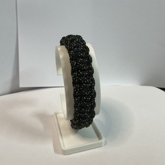 Paracord Bracelet 550 lb Black With White Magnetic Fastener 7 1/2 Inches