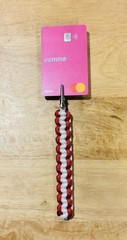 Red & White Nylon Paracord Keychain & Card Grabber/Roach clip.