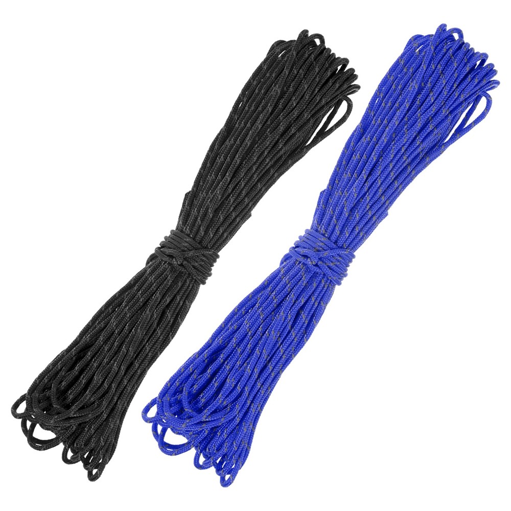 2PCS 2 mm 66FT Reflective Camping Paracord 3 Strands, Black, Sapphire Blue