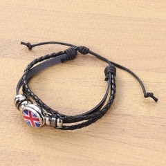 Fashion Soccer National Flag Bracelet Time Glass Weaving Leather Bangle