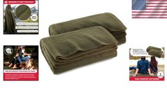 2-Pack Olive Drab Military Blankets 66″ x 90″ | Warm & Fire-Retardant Comfort