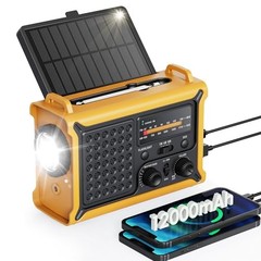 Emergency Weather Radio with Large Solar Panel, Efficient Hand Crank & Yellow