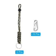 2Pcs 11″ Paracord KeyChain with Clasps Adjustable Braided Lanyard Camo Green