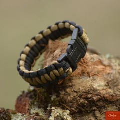 Men’s Survival Paracord Bracelet Black Khaki 6″ Wrist Handmade USA(186)