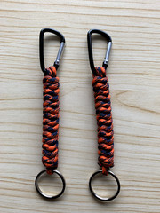 Set of 2, Survival Paracord Lanyard Keychains w/Carabiner – Orange/ Navy