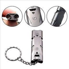 1pc Double Tube Survival Whistle Keychain 180dB Outdoor Emergency Tool – NEW
