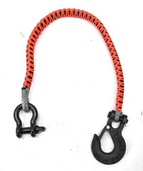 Paracord Recovery Strap Red/Black 2′ L w Grab Hook & 1/2′ Anchor Shackle