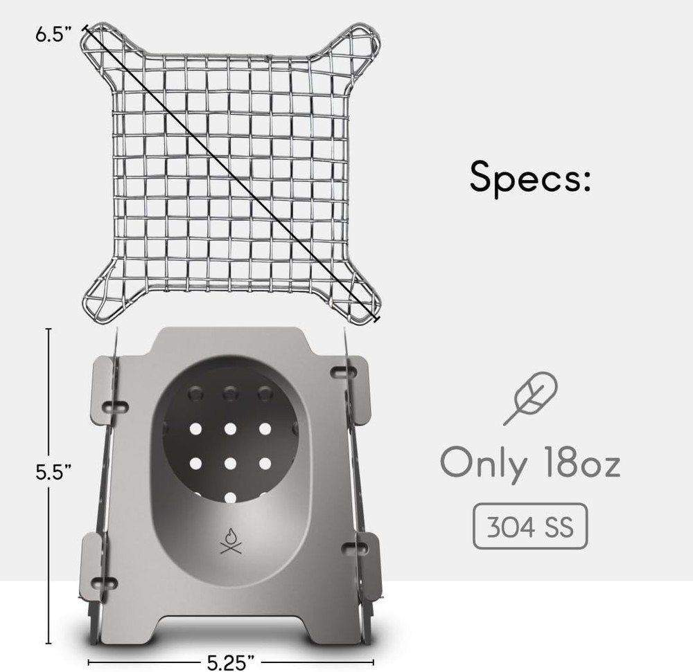 Überleben Stöker 18oz Flatpack Stainless Steel Wood Burning Camping Stove, Black