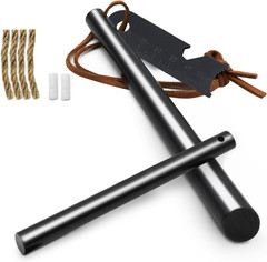 2-Pack Ferro Rod Fire Starter Kit w/6-in-1 Tool & Tinder – Survival Camping