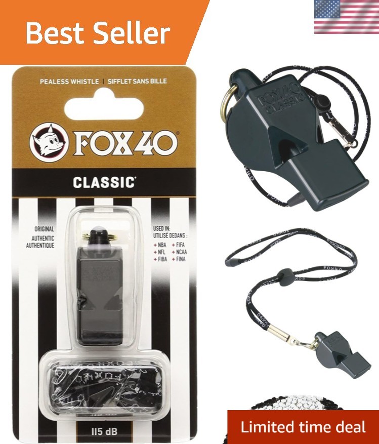Pro Quality Classic Black Whistle with Secure Breakaway Lanyard – Loud 115dB