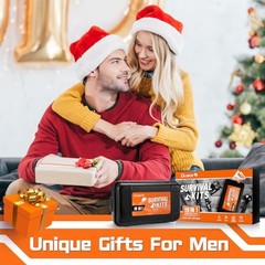 19 in 1 Survival Kit Stocking Stuffers for Men, Hunting Fishing Gift Black2