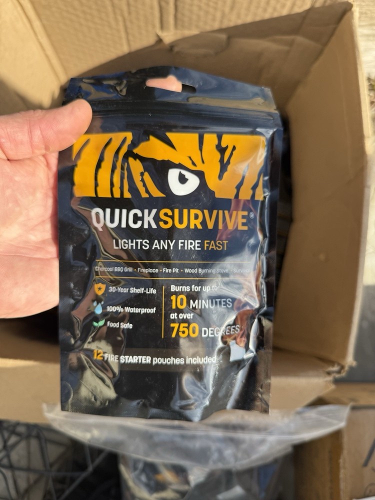 50 Pcs Quick Survive Fire Starter Pouches 100% Waterproof Proprietary Paraffin