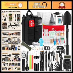 250Pcs Survival Gear Kit with Molle Bag, First Aid & Emergency Tent for Hiking,