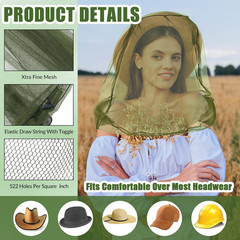 4 Pack Mosquito Bug Net Mesh for Head Mosquito Net Face Fly Netting Hood from In