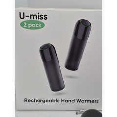 U-miss Rechargeable Hand Warmers 2 Pack Black Portable Power Bank Heat Therapy