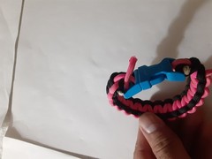 Pink & Black Paracord Survival Bracelet with Blue Buckle – 9″ Lg total
