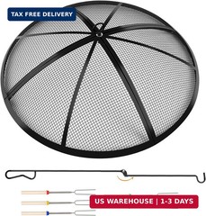 Fire Pit Spark Screen, 24 Inch Outdoor Fire Pit Screen with Foldable Hook and Ma