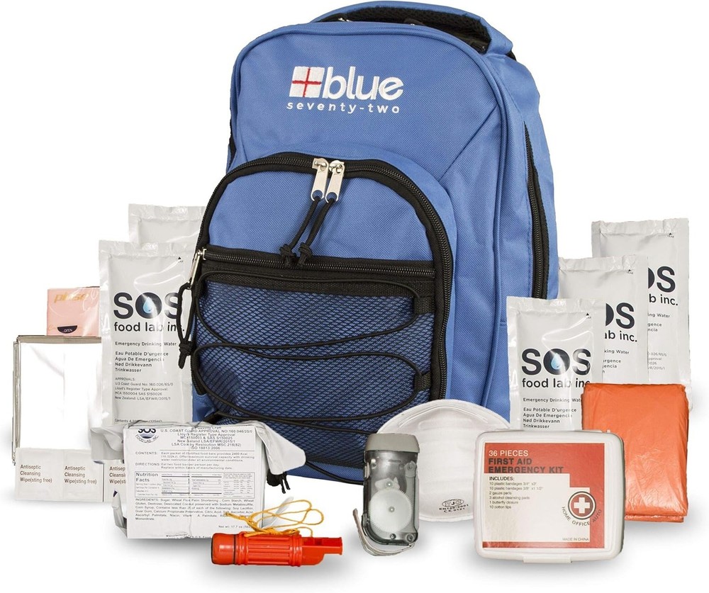 72 Hour Emergency Backpack Survival Kit for One Person with Food Water First Aid