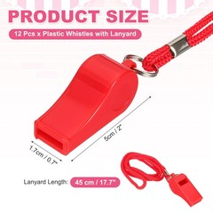 Plastic Whistles with Lanyard, 12 Pcs&Red-Fitting for (Coaches/Referee)