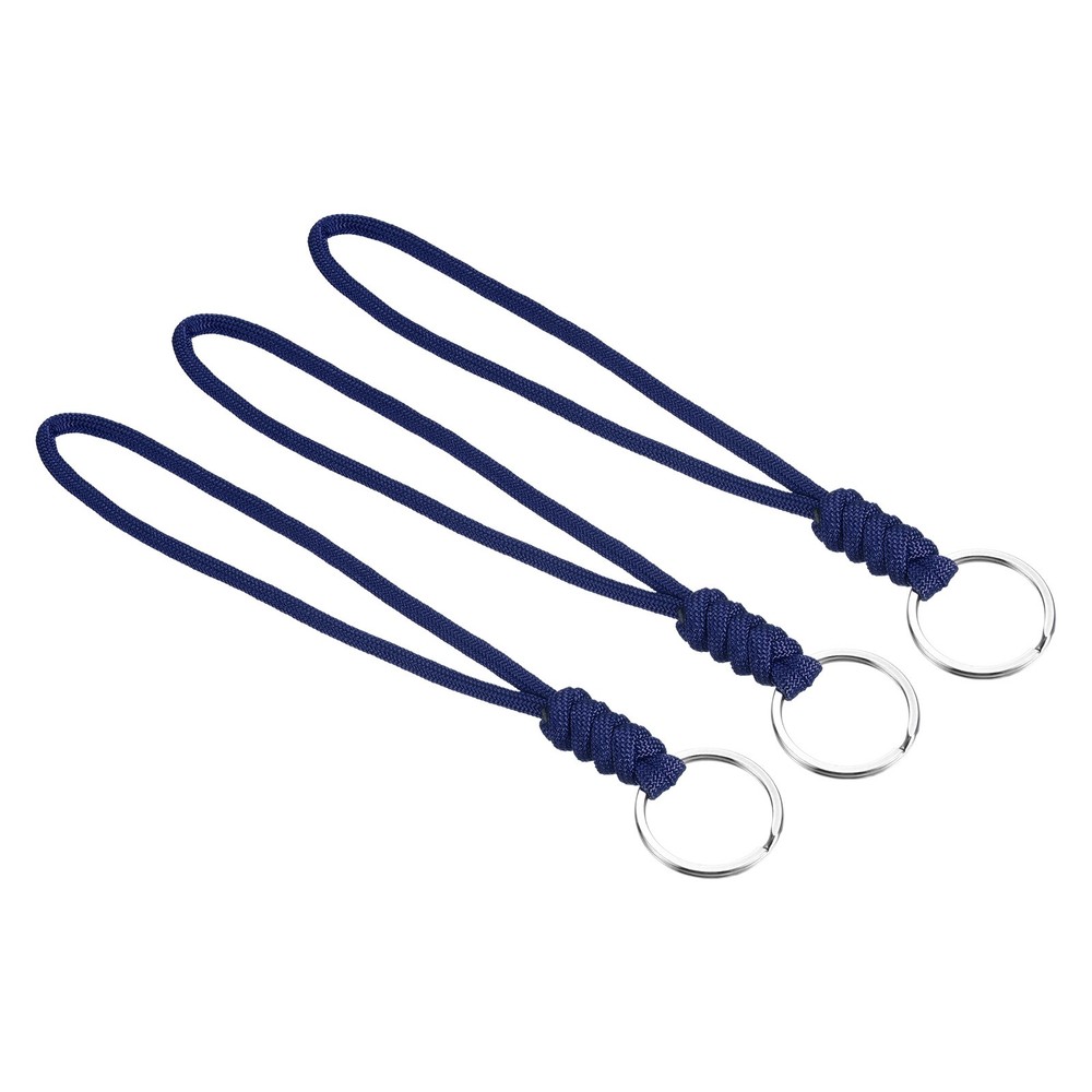 3pcs 8″ Paracord Lanyard with Keyring Wrist Cord Badge Holder Strap, Blue
