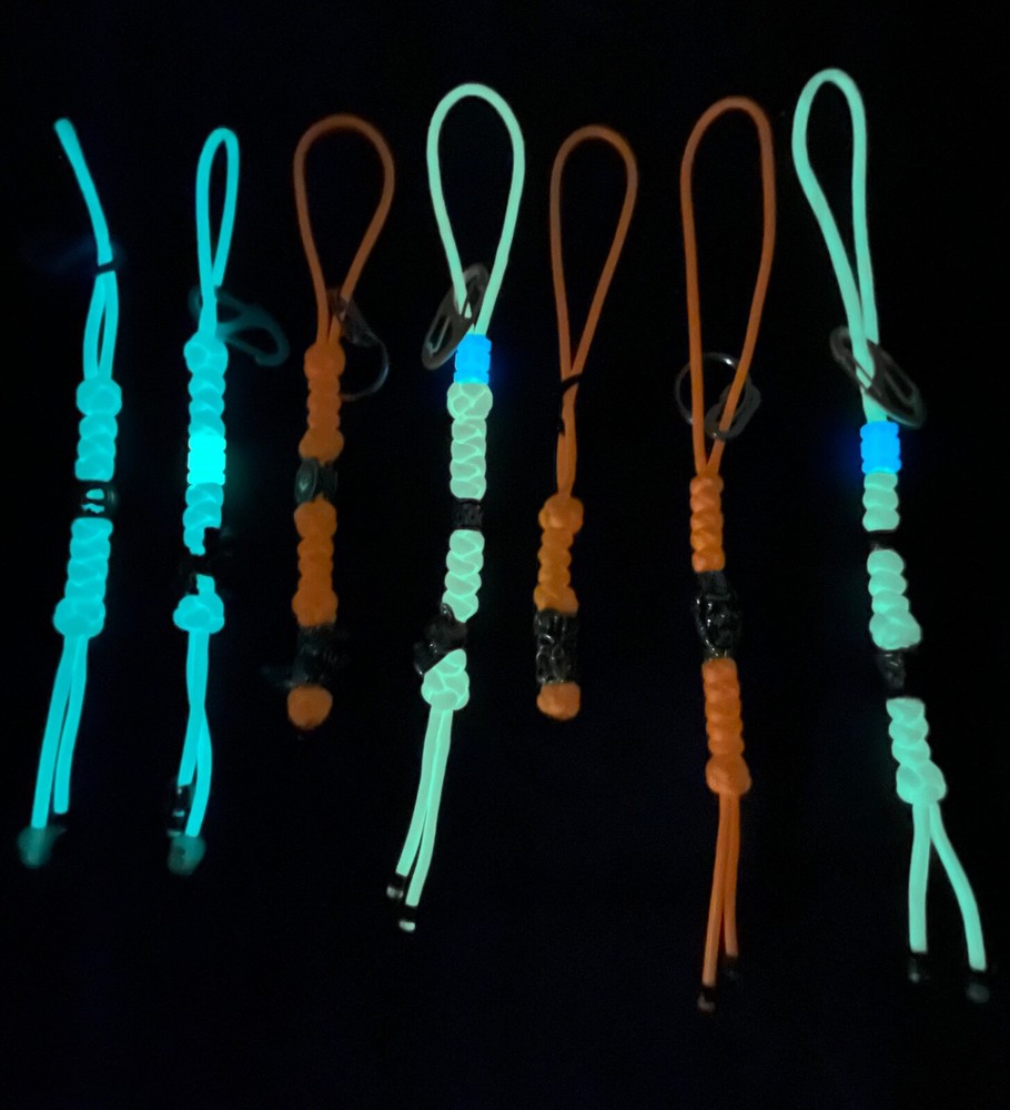 Paracord Keychain or knife lanyard. Bag, backpack, zipper pull. Glow-in-the-Dark