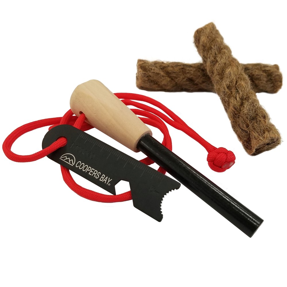 FireStorm Ferro Rod & Tinder Fire-Starting Kit – Large 3/8″ Diameter Ferrocerium