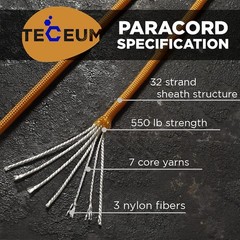 Teceum Paracord Type Iii 550 Honey Gold 200 Ft 4Mm Tactical Rope Mil-Spec