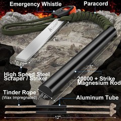 The Professional Ferro Rod Fire Starter Kits Including a 5 Ferro Rod and Two 12