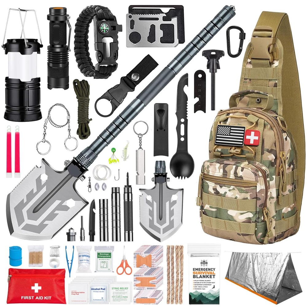 Survival Kit, 250 Pcs, Emergency Gear and Supplies, First Aid, Desert Camo