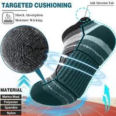EBMORE Merino Wool Ankle Hiking Socks Compression Warm Winter Medium, Black