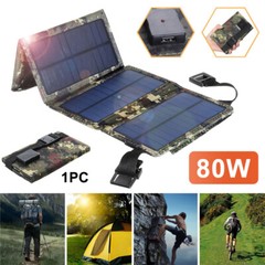 Folding 80W USB Solar Panel Power Bank Outdoor Camping Hiking Phone Charger US